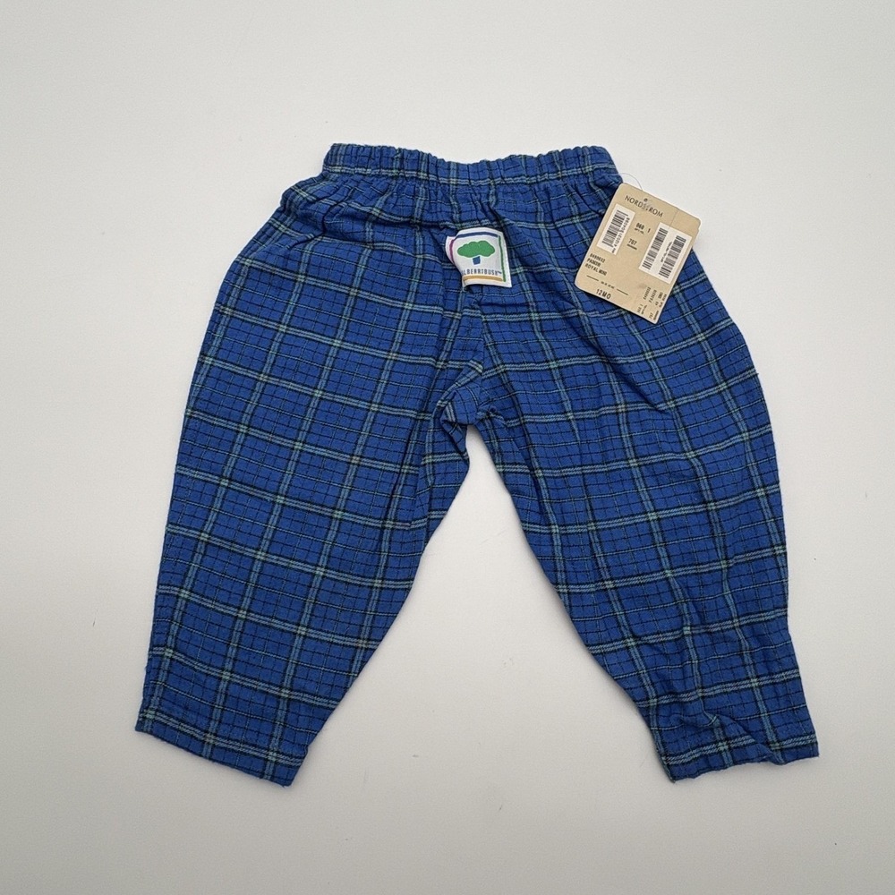 Mulberribush Pants Boys 9-12M Blue Plaid Flannel Elastic Waist Pull On Casual
